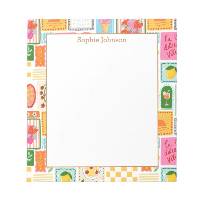 Illustrated French Italian Pattern Personalized Anteckningsblock (Framsida)