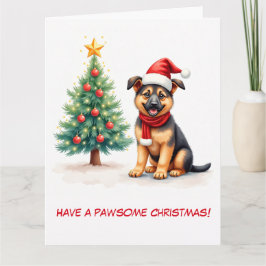 Illustrated German Shepherd och Julgran Kort