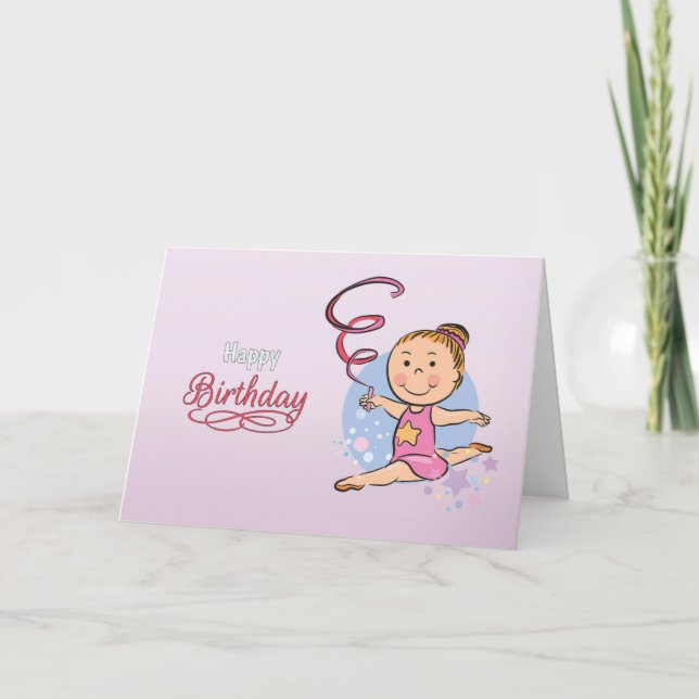 Illustrated Girl Rhythmic Gymnast Birthday Card Kort (Framsida)