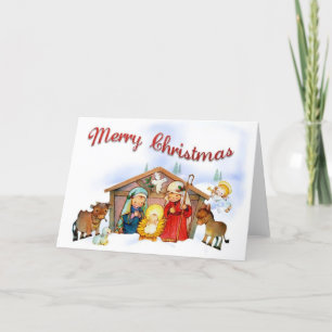 Illustrated God jul Manger Helgkort