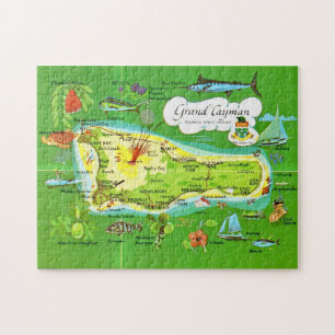 Illustrated Grand Cayman Karta 11x14 Pussel