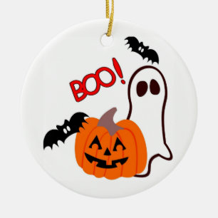 Illustrated Halloween Ghost och Pumpkin Julgransprydnad Keramik