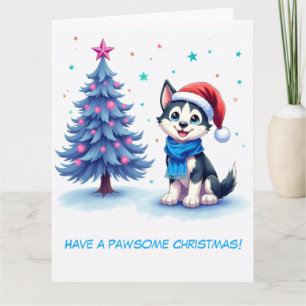 Illustrated Husky och Julgran Kort