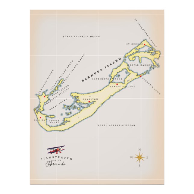 Illustrated karta i Bermuda Fototryck (Framsidan)