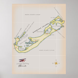 Illustrated karta i Bermuda Poster