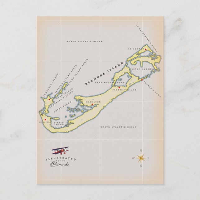 Illustrated karta i Bermuda Vykort (Framsida)