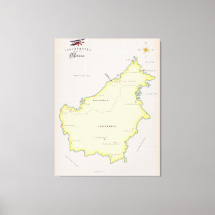 Illustrated karta i Borneo Canvastryck