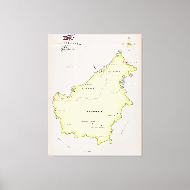 Illustrated karta i Borneo Canvastryck (Framsida)