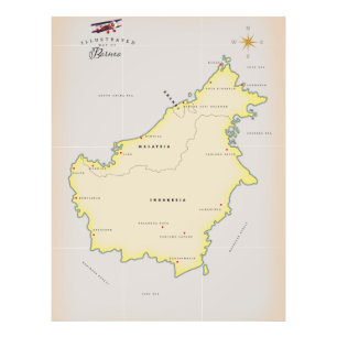 Illustrated karta i Borneo Fototryck