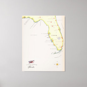 Illustrated karta i Florida Canvastryck