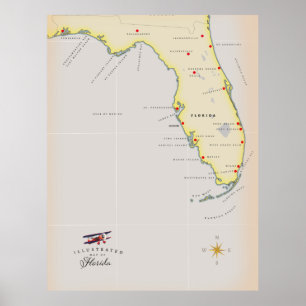 Illustrated karta i Florida Poster