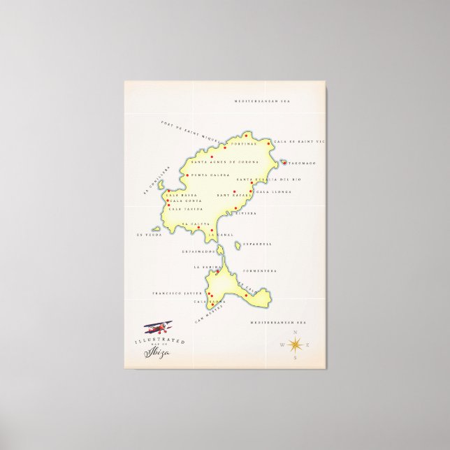 Illustrated karta i Ibiza Canvastryck (Framsida)