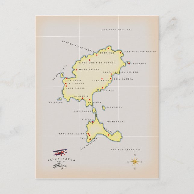 Illustrated karta i Ibiza Vykort (Framsida)