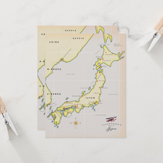 Illustrated karta i Japan (Fram/Back In Situ)