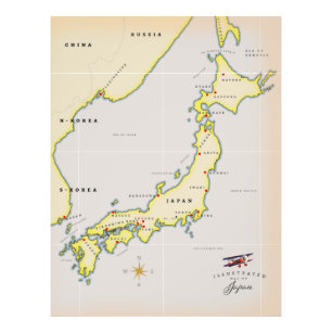 Illustrated karta i Japan Fototryck