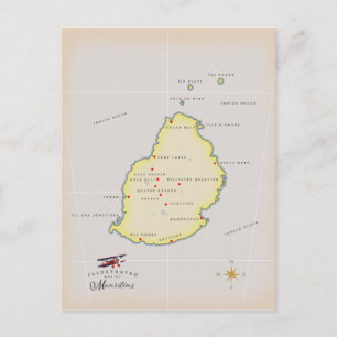 Illustrated karta i Mauritius Vykort