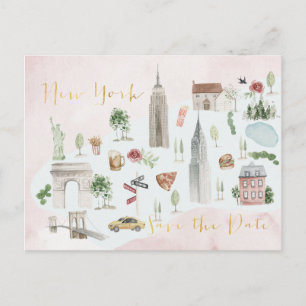 Illustrated Karta i New York Spara datumet Vykort