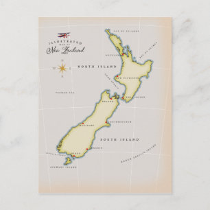 Illustrated karta i Nya Zeeland Vykort