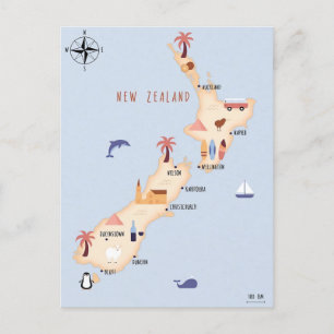 Illustrated karta i Nya Zeeland Vykort