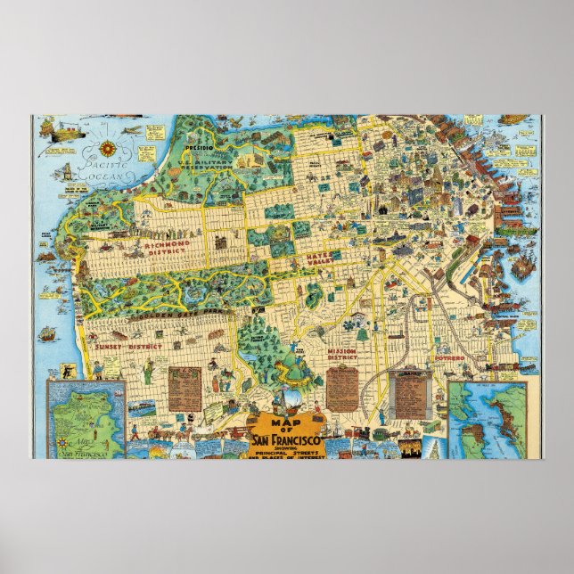 Illustrated Karta i San Francisco 1927 Poster (Framsidan)
