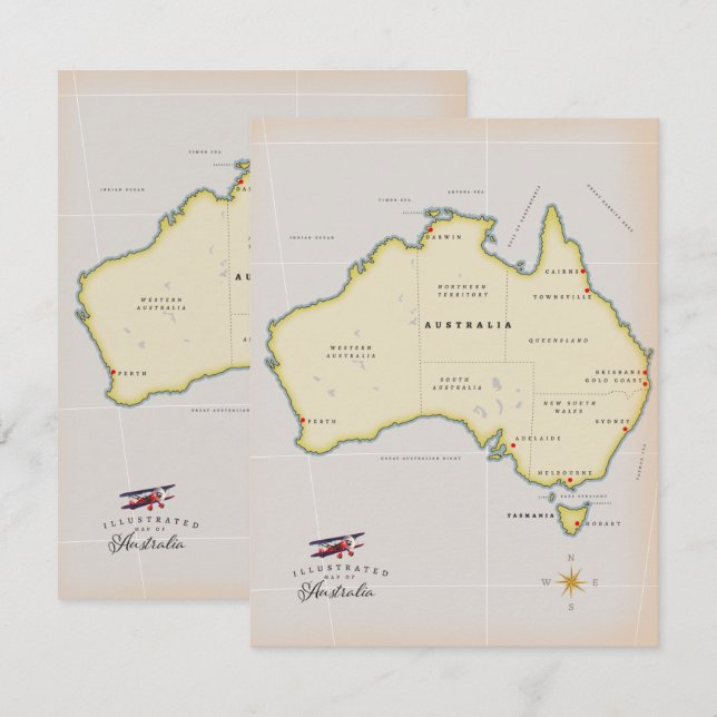 Illustrated karta of Australia (Fram/baksida)