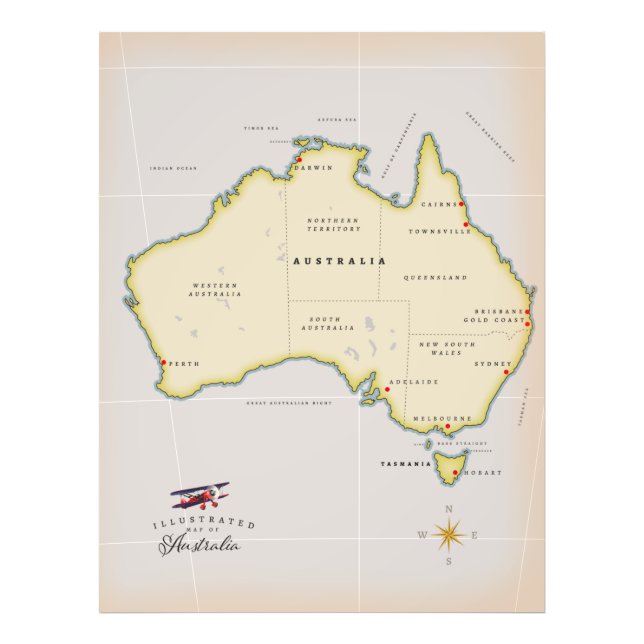 Illustrated karta of Australia Fototryck (Framsidan)