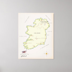 Illustrated Karta of Ireland Canvastryck