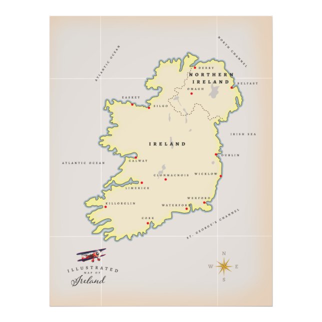 Illustrated Karta of Ireland Fototryck (Framsidan)