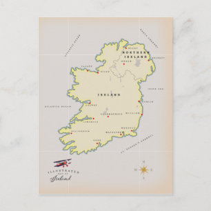 Illustrated Karta of Ireland Vykort