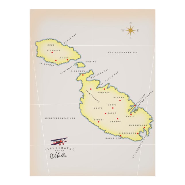 Illustrated karta of Malta Fototryck (Framsidan)