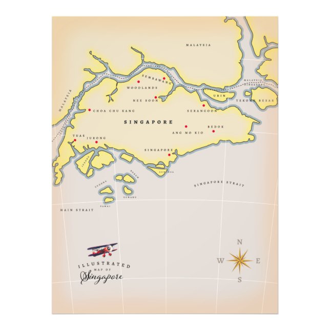Illustrated karta of Singapore Fototryck (Framsidan)