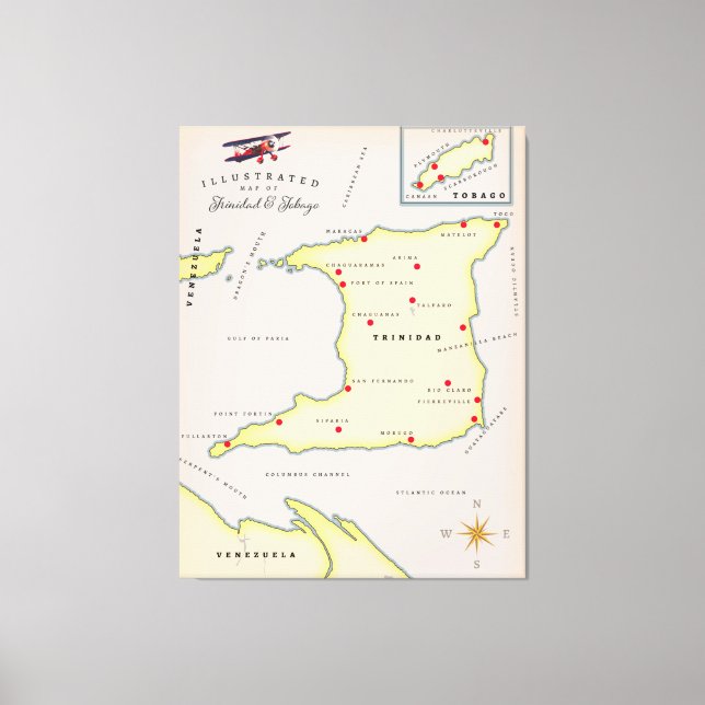 Illustrated karta of Trinidad & Tobago Canvastryck (Framsida)