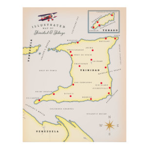 Illustrated karta of Trinidad & Tobago Fototryck