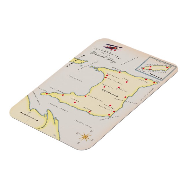 Illustrated karta of Trinidad & Tobago Magnet (Vänstra Sidan)