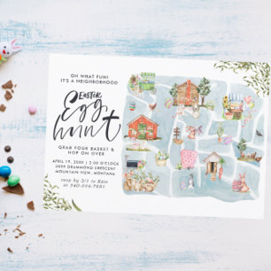 Illustrated Karta   Påskägg i grannskapet Hunt Inbjudningar