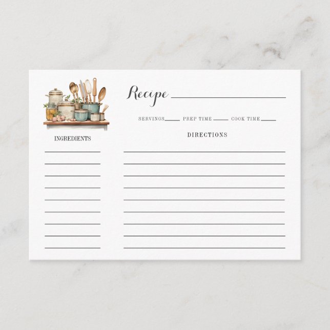Illustrated Kitchen Recipe Card Template Anteckningskort (Framsida)
