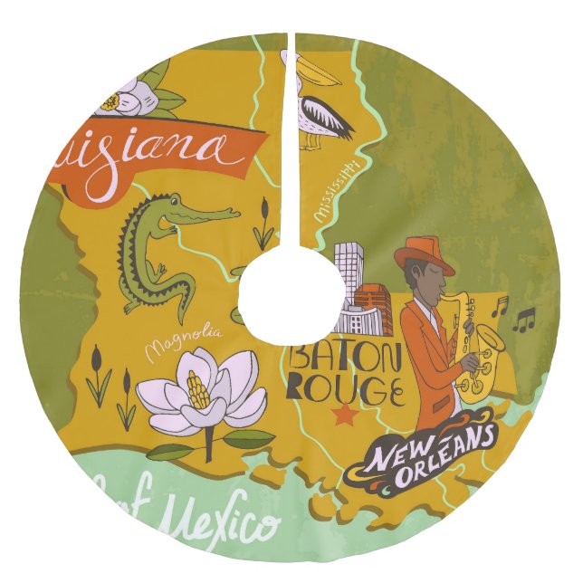 Illustrated Louisiana karta: resmarkeringar. Julgransmatta Borstad Polyester (Framsidan)