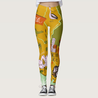Illustrated Louisiana karta: resmarkeringar. Leggings