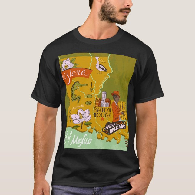 Illustrated Louisiana karta: resmarkeringar. T Shirt (Framsida)