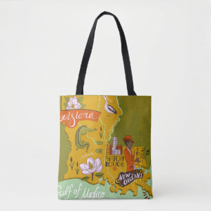 Illustrated Louisiana karta: resmarkeringar. Tygkasse