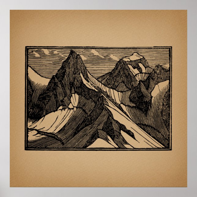 Illustrated Mountains Vintage Art Poster (Framsidan)