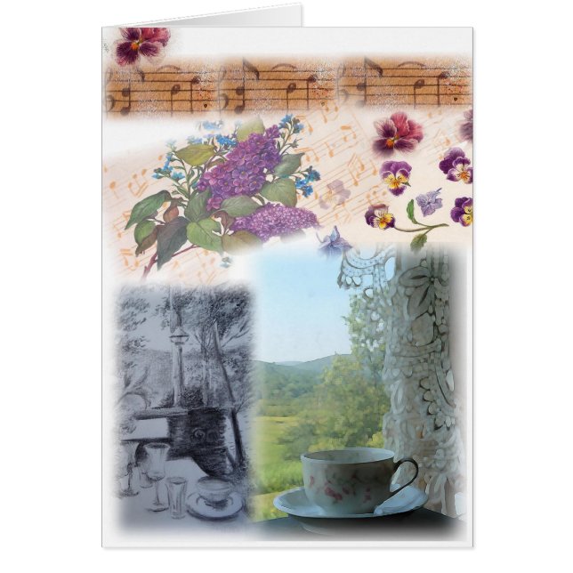 Illustrated Musik noter Tekopp Collage Hälsningskort (Framsidan)