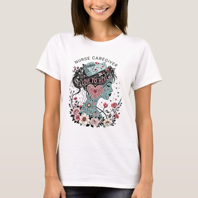 Illustrated Nurse Caregiver T Shirt (Framsida)