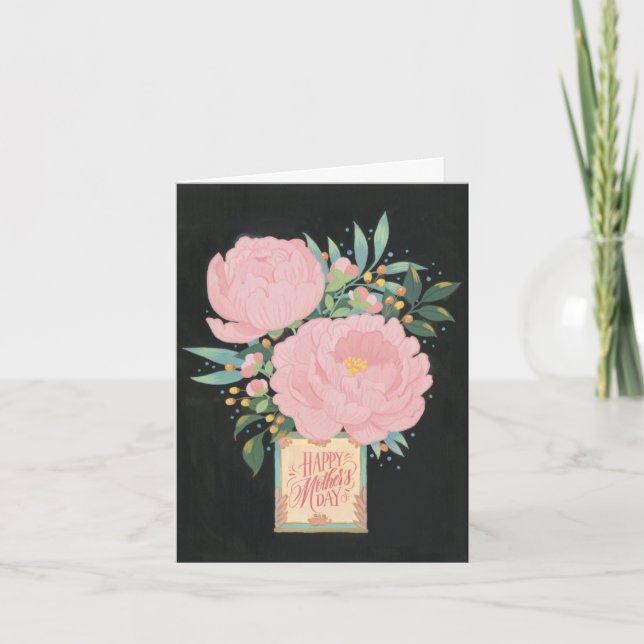Illustrated Peony Mors dag Card Kort (Framsida)