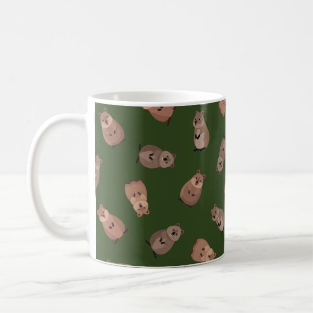 Illustrated Quokkas on Dark Green Kaffemugg (Vänster)