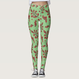 Illustrated Red Holly Berries Leggings