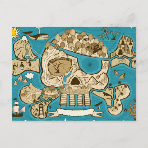 Illustrated Skull Island Karta Vykort
