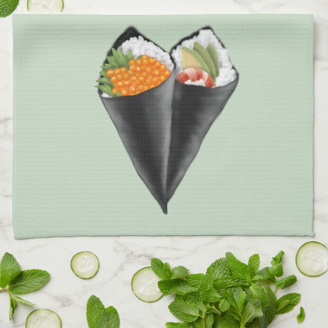 Illustrated Sushi Handroll Kökshandduk (Vikta)