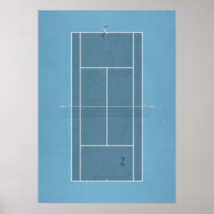Illustrated Tennis Court ovanifrån Poster