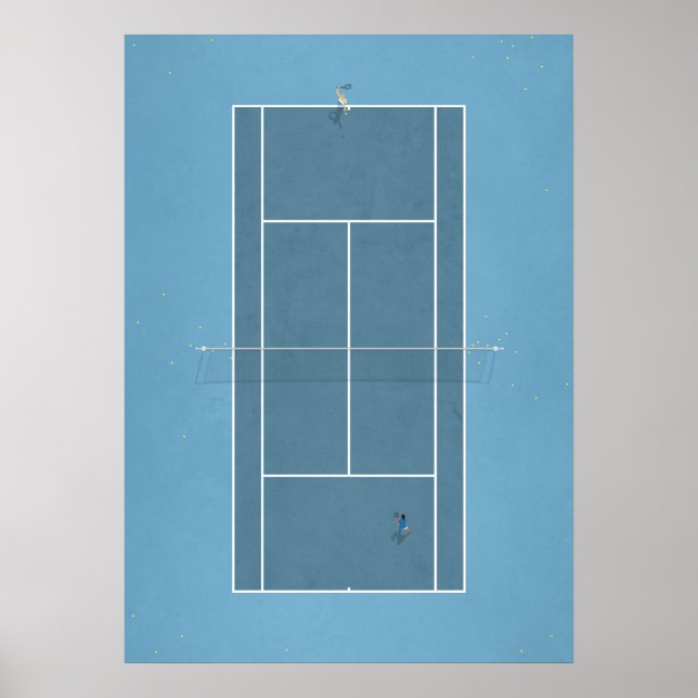 Illustrated Tennis Court ovanifrån Poster (Framsidan)